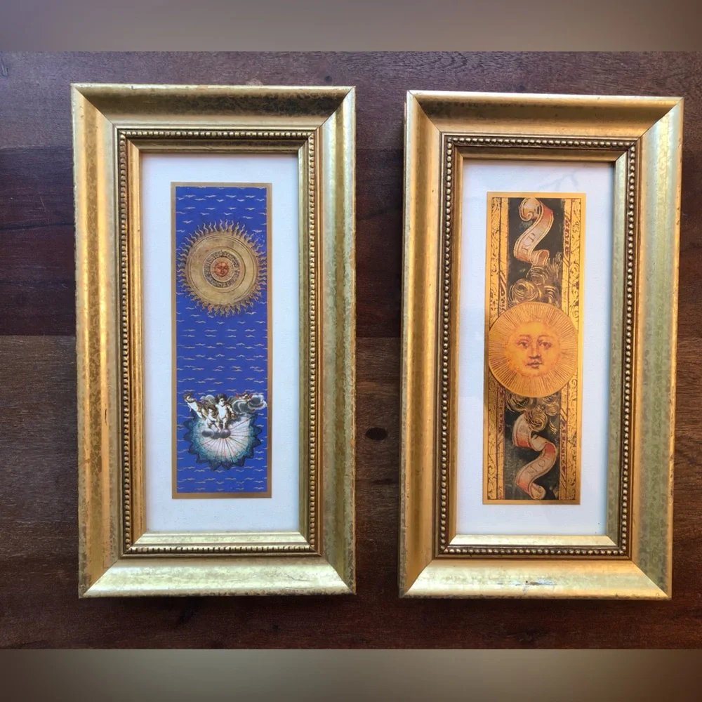 90s Celestial Art Vintage Pier 2 sun themed gold framed art (2)